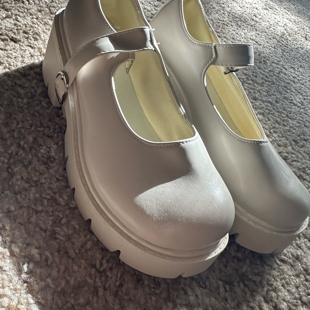 Mary Jane White Platform Heels